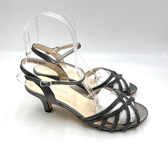 7.5W WIDE WIDTH Touch Ups Womens Amara Pewter Silver Dress Sandals Heels Shoes - Picture 1 of 13